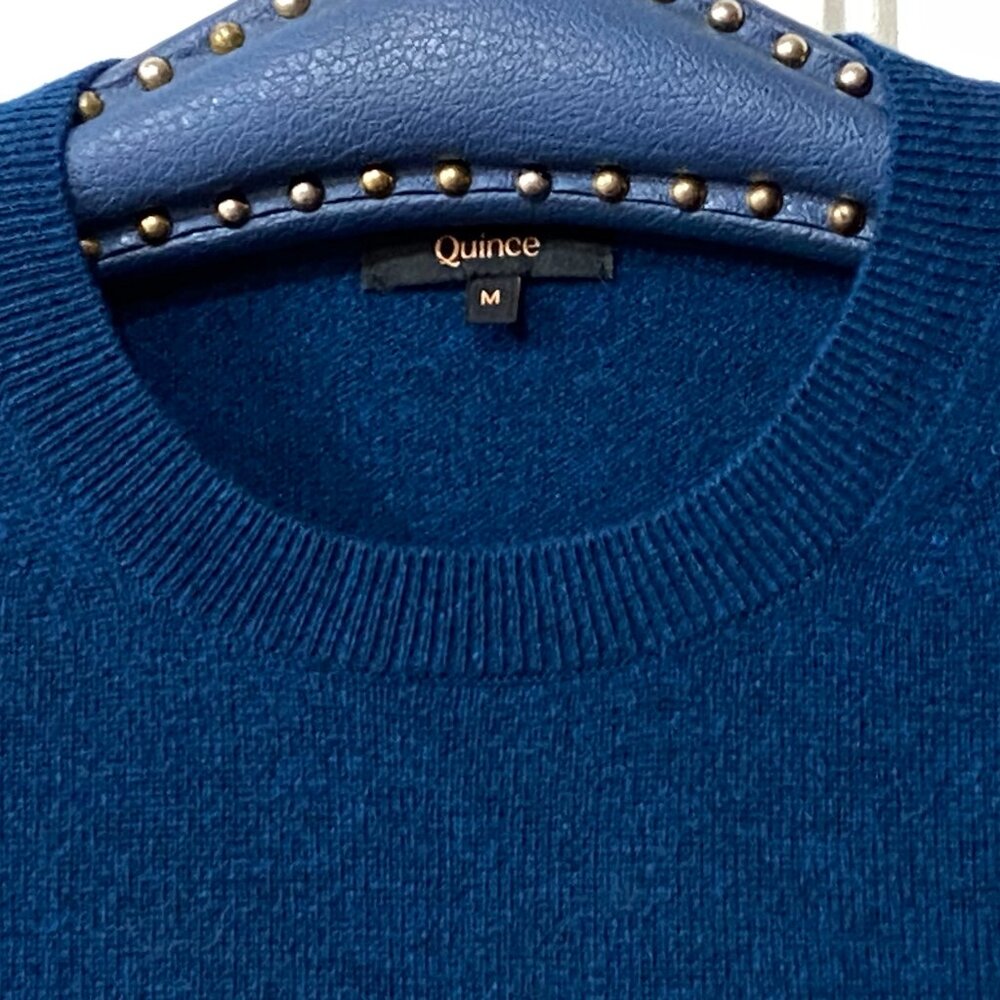 NEW Quince Mongolian Cashmere Sz M Women Sweater Pullover Short Sleeve Dark Blue - Picture 5 of 10